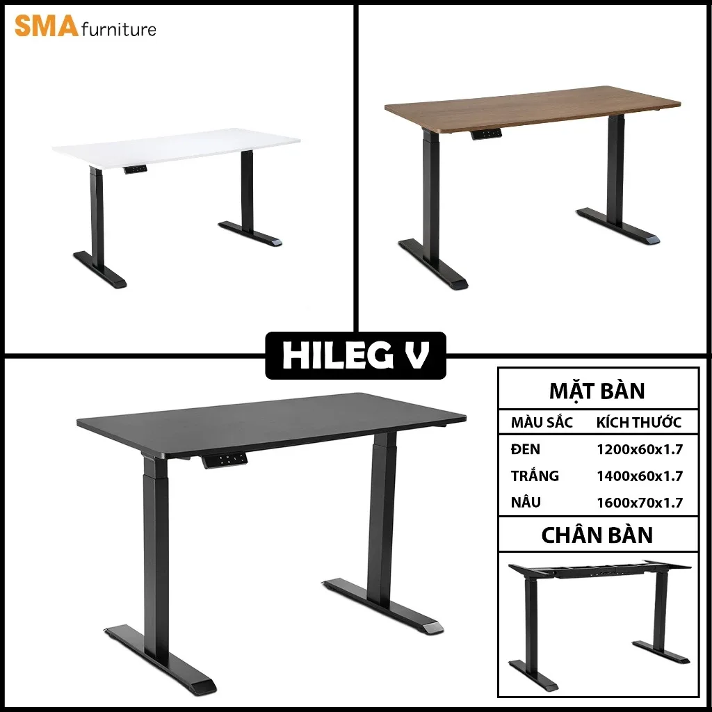 Chân bàn nâng hạ SMA HiLeg-V khung đen với các màu mặt bàn