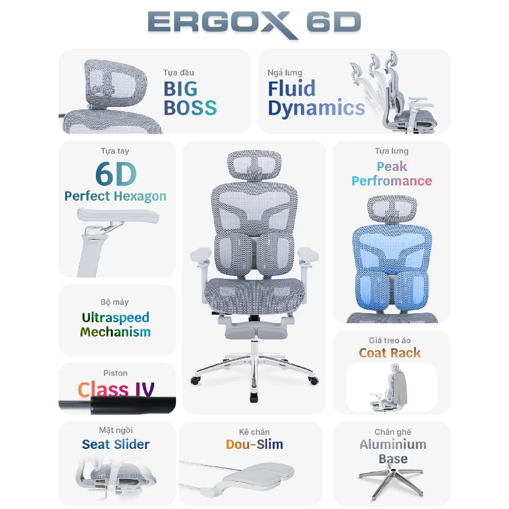 Bảng tính năng ghế công thái học DERGO ErgoX 6D