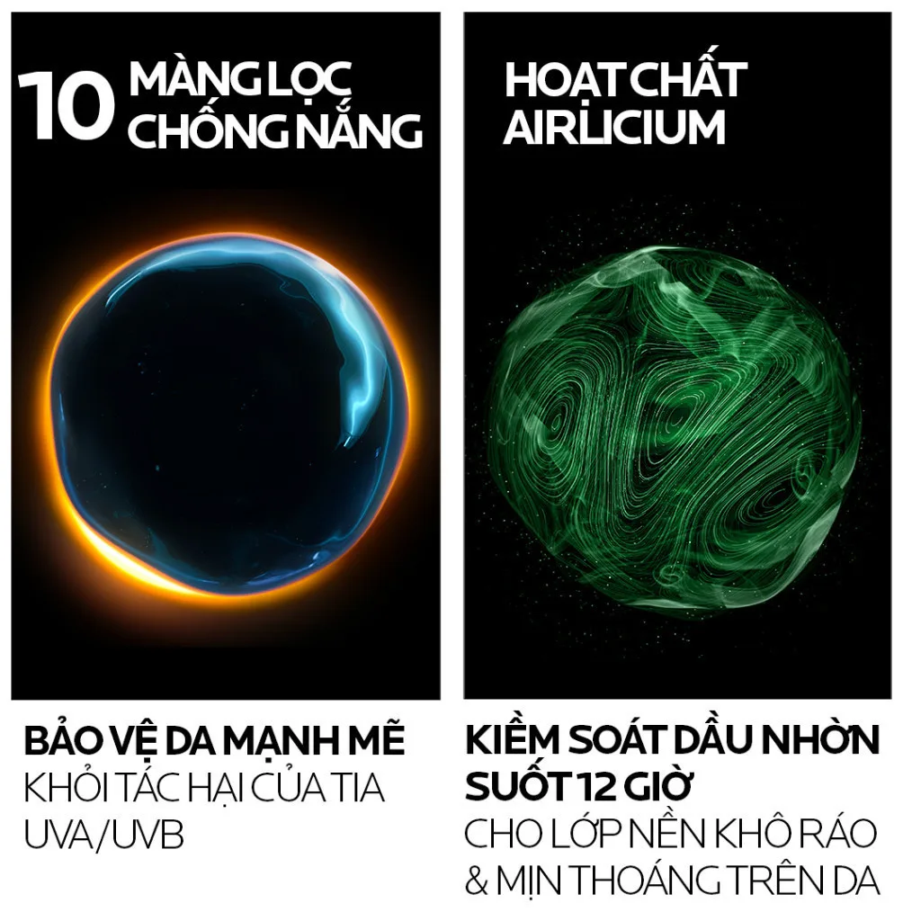Infographic 10 màng lọc chống nắng và hoạt chất Airlicium kiềm dầu 12 giờ của La Roche-Posay Anthelios XL