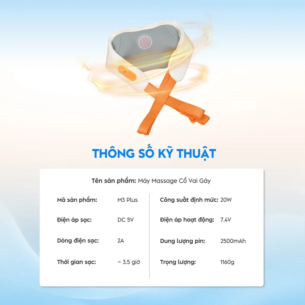 Bảng thông số kỹ thuật máy massage cổ vai gáy BUMAS M3 Plus