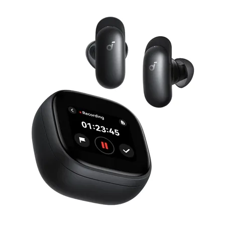 Tai nghe Anker Soundcore Liberty 5 Pro Max màu đen với hộp sạc màn hình AMOLED